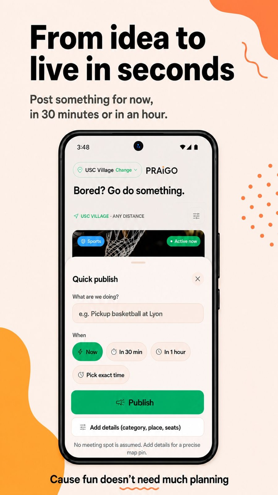 Create screen: publish a Social in under a minute