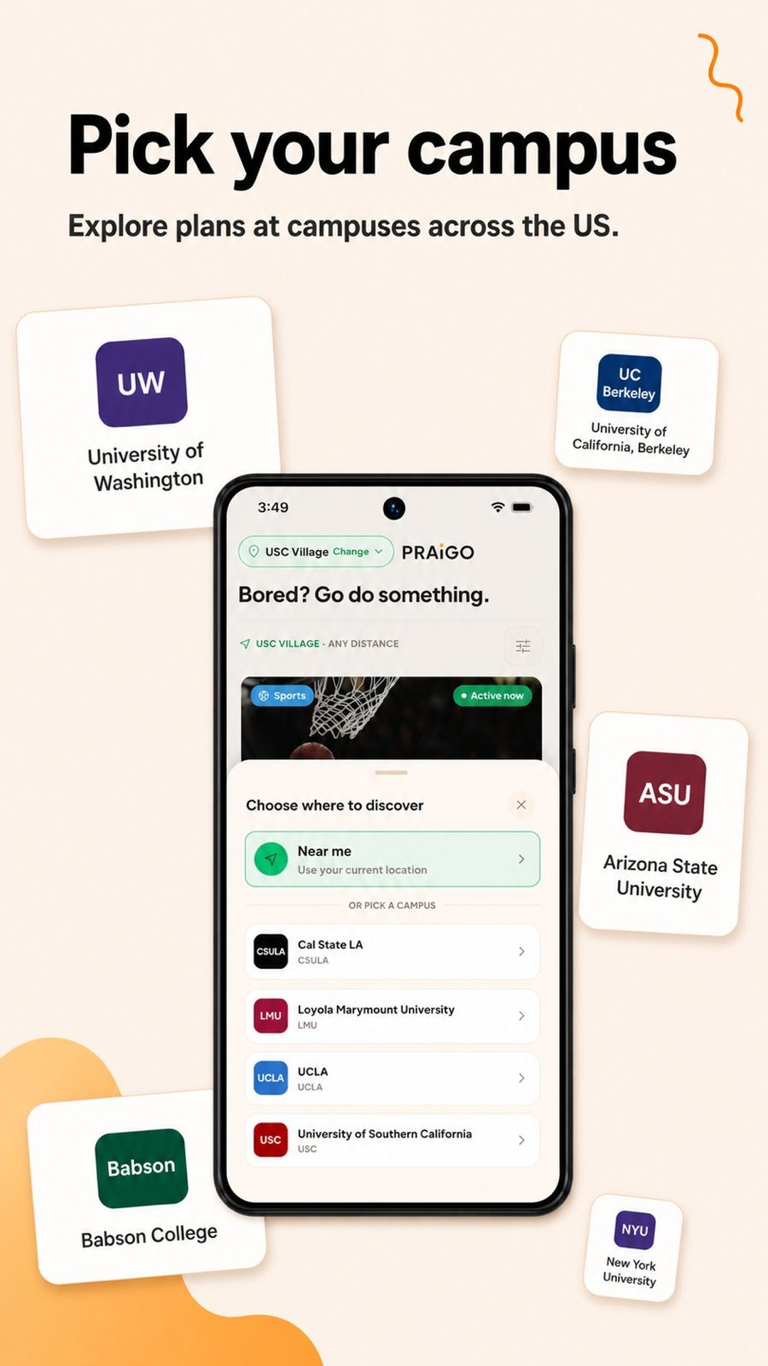 Campus picker screen, browse without sharing location